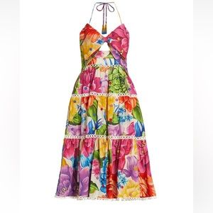 TODAY ONLY SALE XL Farm Rio Rainbow Chita MIDI Floral dress Tassels PLUS SIZE